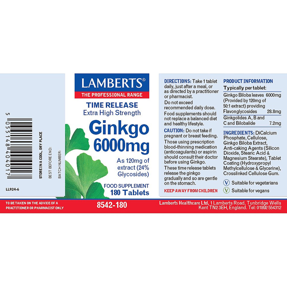 Lamberts Ginkgo 6000mg 180 Tablets
